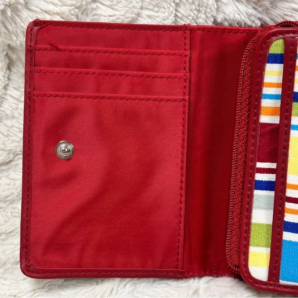 Longaberger Homestead Red Multicolor Striped Bifold Cotton Blend Wallet